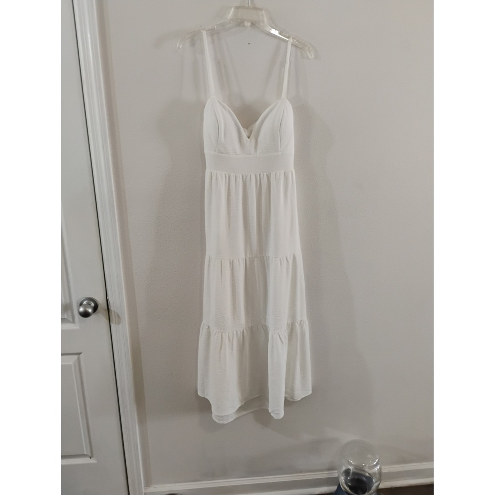 Speechless White Tiered Midi Dress Tie Back Cut Out Sweetheart Neck JB18691L135